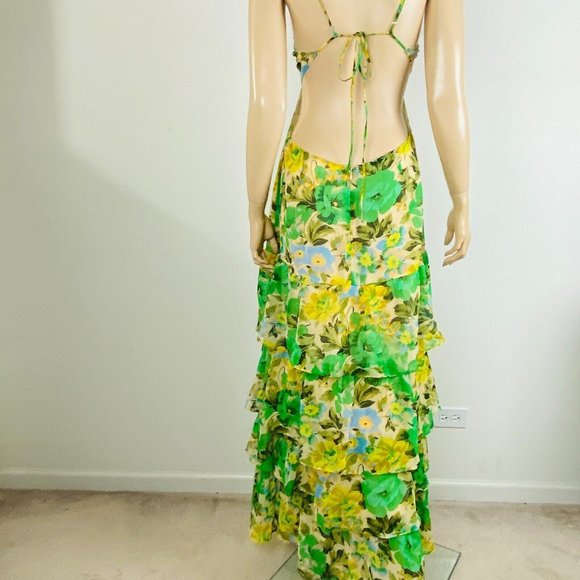 Astr Dress Aneira Green Yellow Blue Floral Tiered Ruffled Women's XL Maxi Dress - Picture 12 of 16